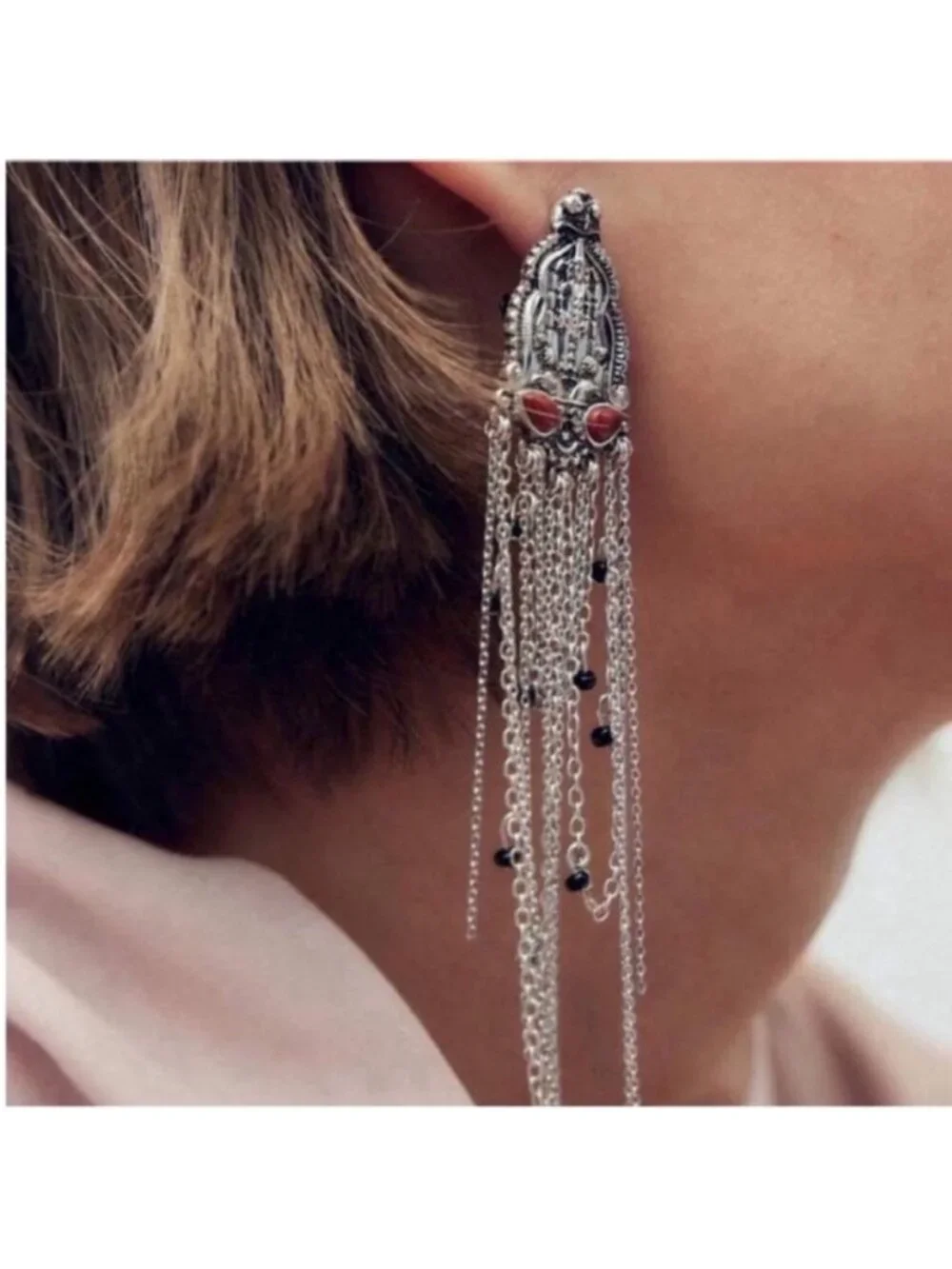 New! Silver Boho Tassel Chain Drop Earrings (3011) NWOT